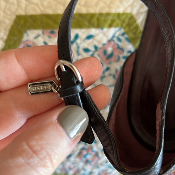 Coach Kitten Heel Black Pointed Toe Shoes w/ Ankle Buckle Closure and Charm - Picture 6 of 6